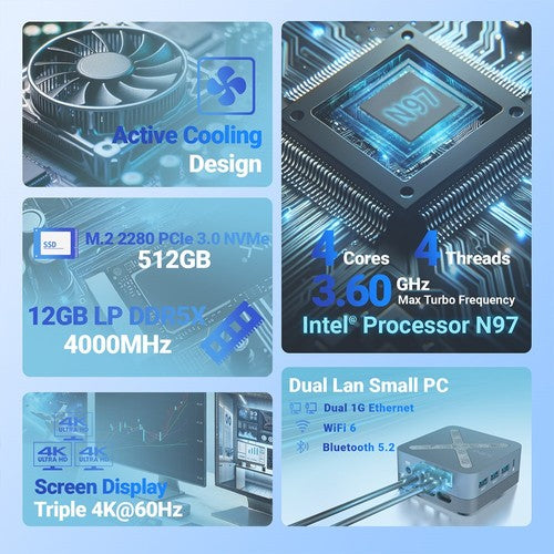 MINIX NEO Z97 Mini PC, Intel N97 4 Cores Max 3.6GHz, 12GB LPDDR5X RAM 512GB SSD MINIX NEO Z97 Mini PC, Intel N97 4 Cores Max 3.6GHz, 12GB LPDDR5X RAM 512GB SSD